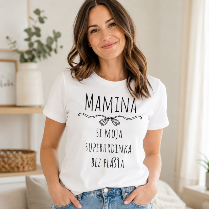 Dámske tričko Mamina – Si moja superhrdinka bez plášťa - Farba: čierna, Veľkosť: 3XL