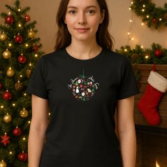 Dámske čierne tričko "Vianočná Guľa Deluxe"