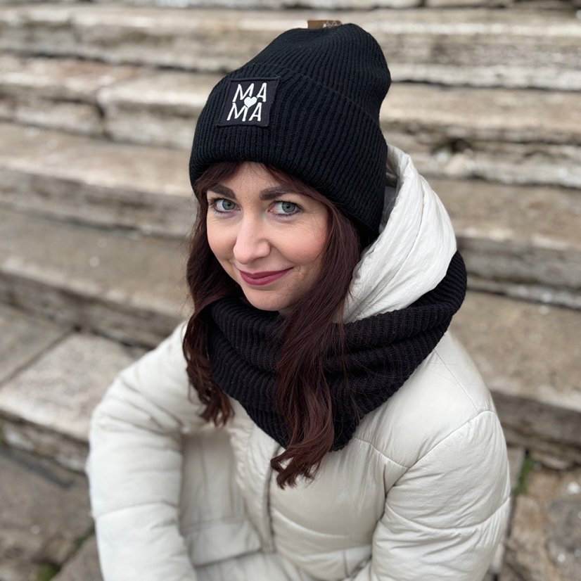 Dámska zimná čiapka – MAMA (čierna)