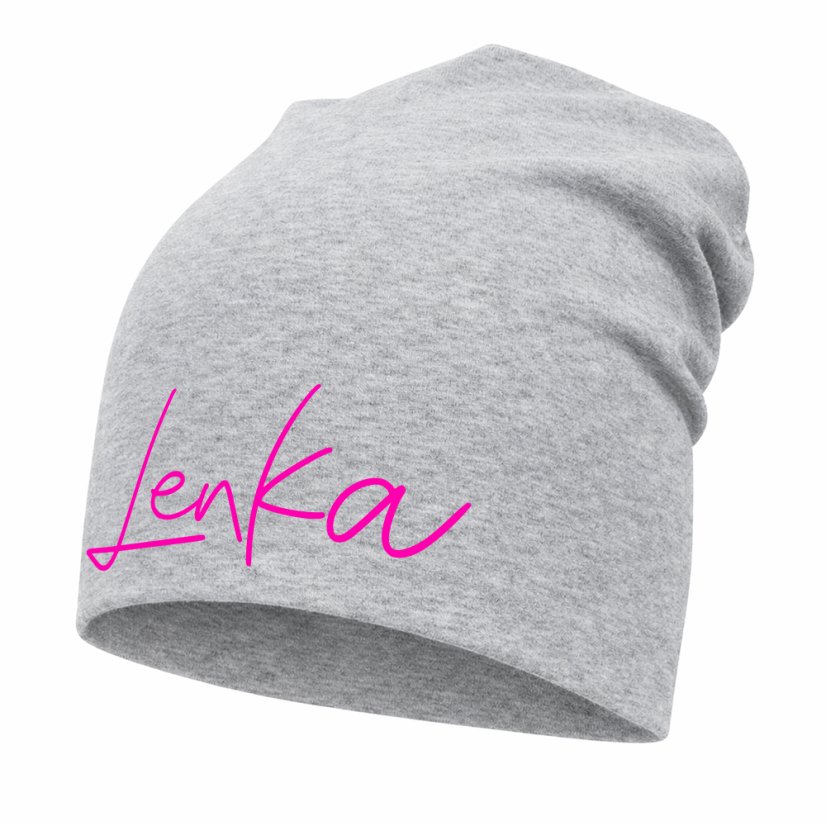 Detská šmolková čiapka s vlastným menom Sivá - Veľkosť: 4 (48–50 cm), Farba potlače: čierna