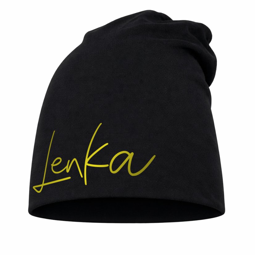 Detská šmolková čiapka s vlastným menom Čierna - Veľkosť: 7 (54–56 cm), Farba potlače: strieborná