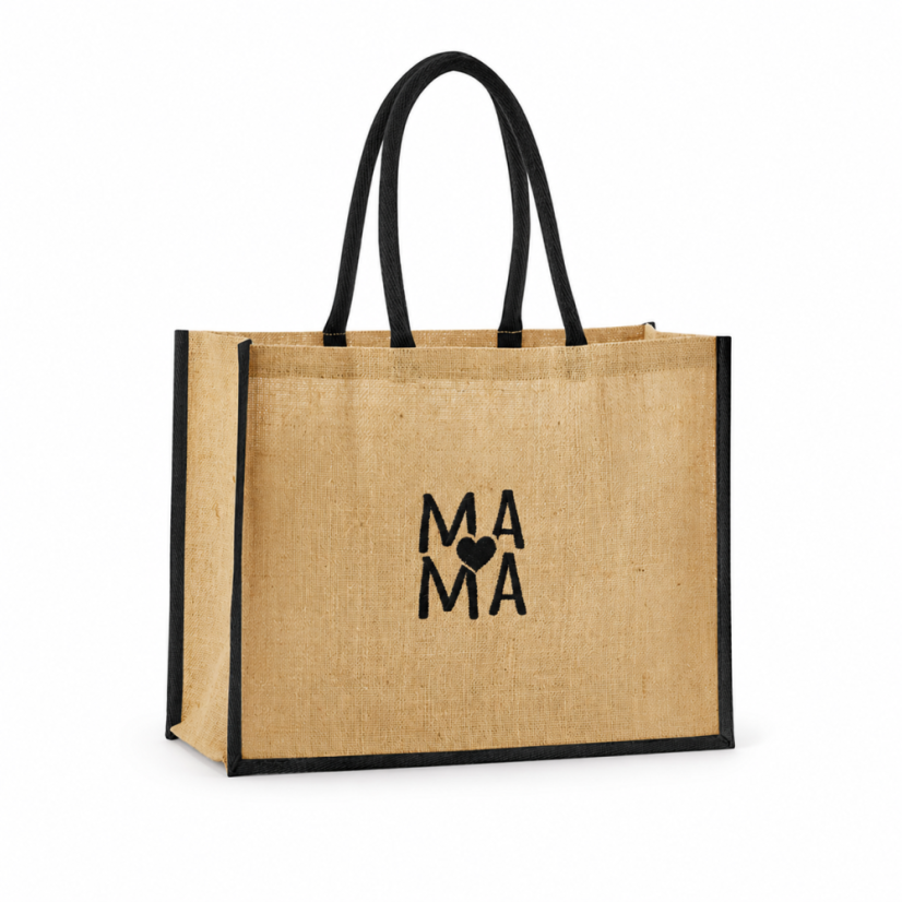 Jutová taška MAMA – natural/čierna (vyšívané logo) - Farba: naturálna, Veľkosť: rozmery: 42 x 33 x 19 cm