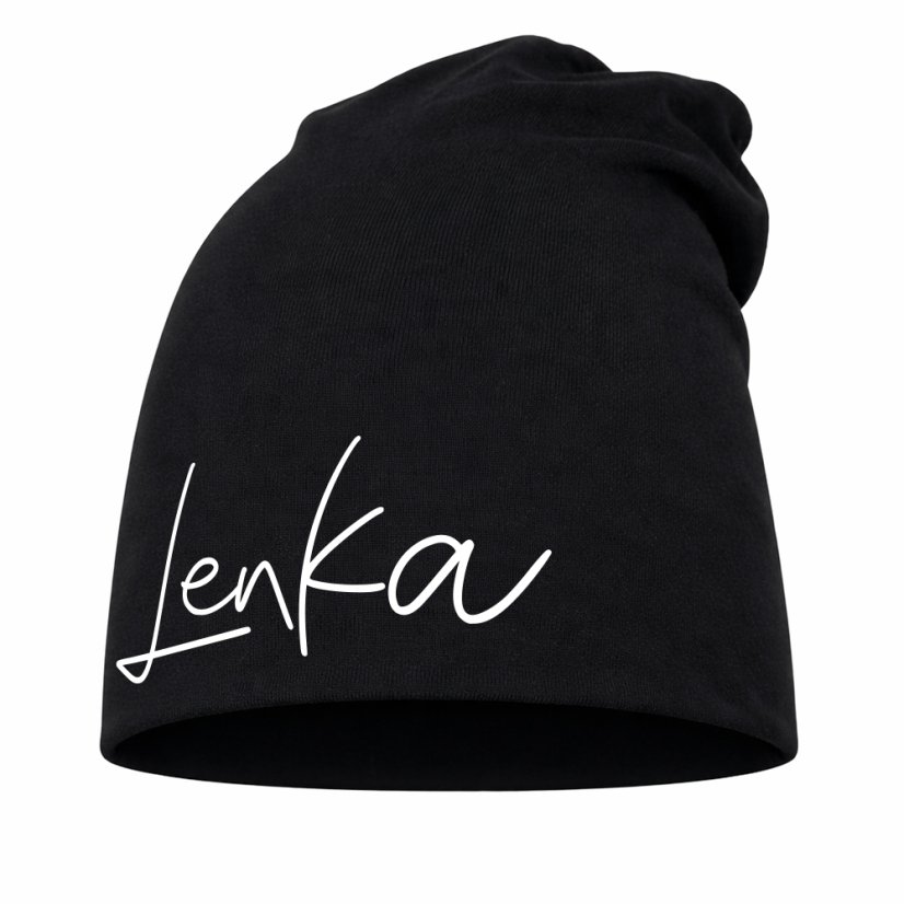 Detská šmolková čiapka s vlastným menom Čierna - Veľkosť: 5 (50–52 cm), Farba potlače: baby ružová