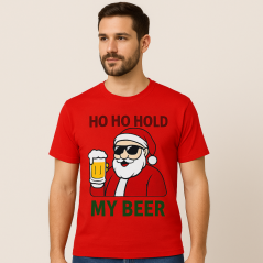 Pánske tričko „Ho Ho Hold My Beer“ – Santa s pivom