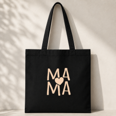 Bavlnená nákupná taška MAMA – čierna / béžová
