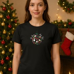Dámske čierne tričko "Vianočná Guľa Deluxe" Dámske čierne tričko "Vianočná Guľa Deluxe"