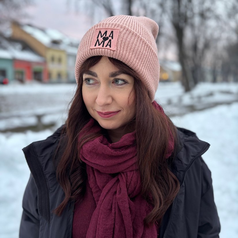 Dámska zimná čiapka – MAMA (ružová)