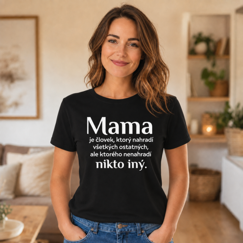 Dámske tričko Mama – Nenahraditeľná - Farba: čierna, Veľkosť: 2XL