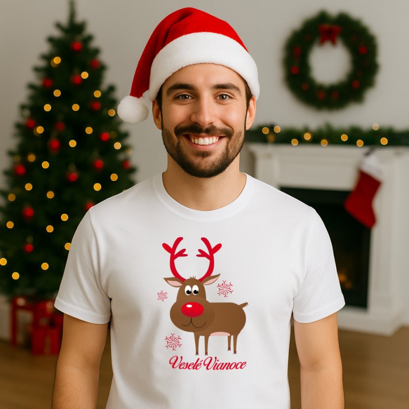 Pánske tričko – Sobík Veselé Vianoce - Farba: biela, Veľkosť: M