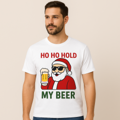 Pánske tričko „Ho Ho Hold My Beer“ – Santa s pivom