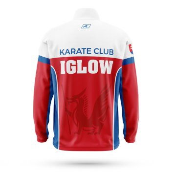 Tréningová bunda Karate Club IGLOW – zadná strana s nápisom klubu