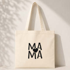 Bavlnená nákupná taška MAMA – čierna / béžová
