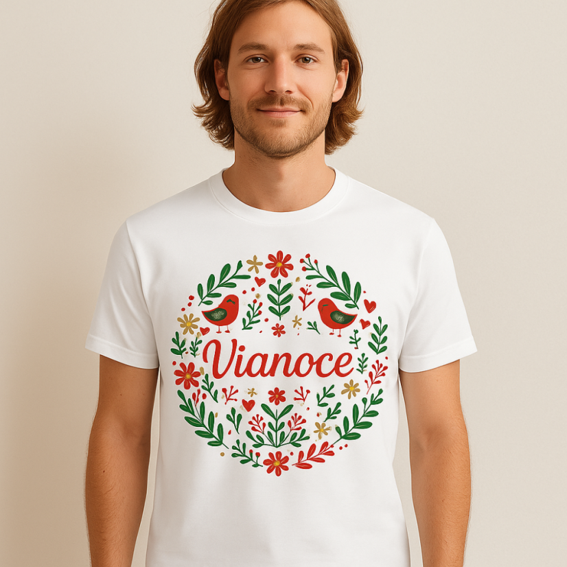 Pánske tričko „Vianoce“ – folklórny ornament - Farba: biela, Veľkosť: XS