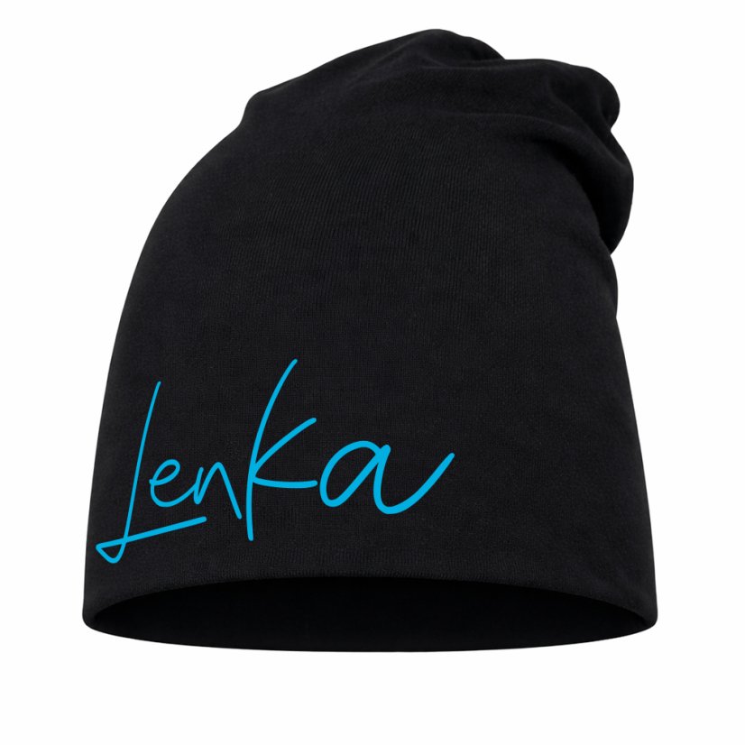 Detská šmolková čiapka s vlastným menom Čierna - Veľkosť: 7 (54–56 cm), Farba potlače: strieborná