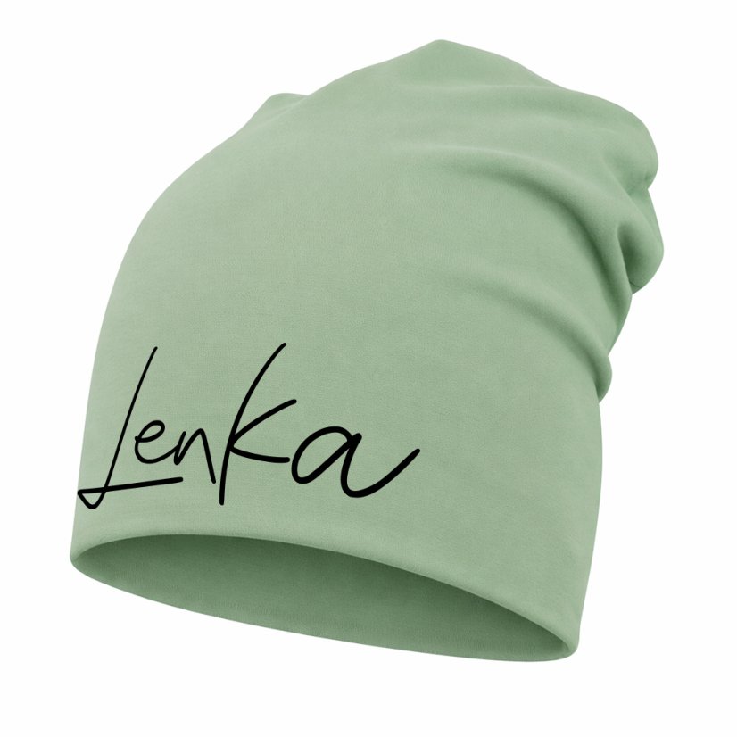 Detská šmolková čiapka s vlastným menom Zelená - Veľkosť: 5 (50–52 cm), Farba potlače: čierna