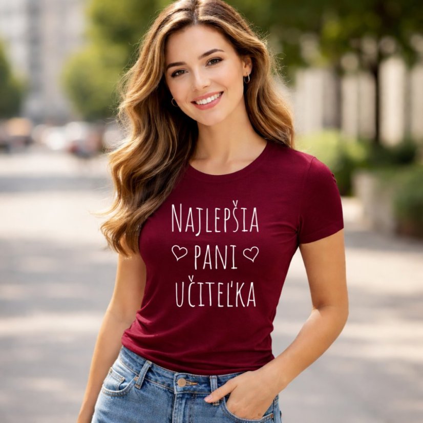 Dámske tričko "Najlepšia pani učiteľka" - Farba: čierna, Veľkosť: 3XL