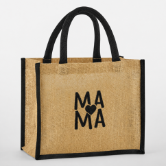 Jutová taška MAMA Midi  – natural/čierna (vyšívané logo)