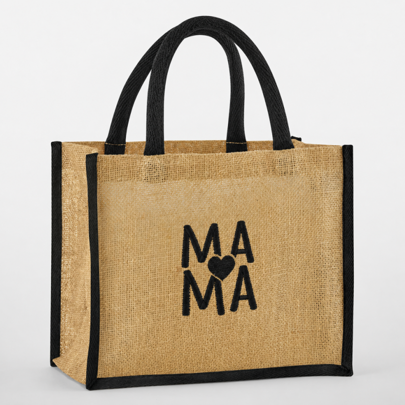 Jutová taška MAMA Midi  – natural/čierna (vyšívané logo) - Farba: naturálna, Veľkosť: Rozmery: 30 × 30 × 19 cm