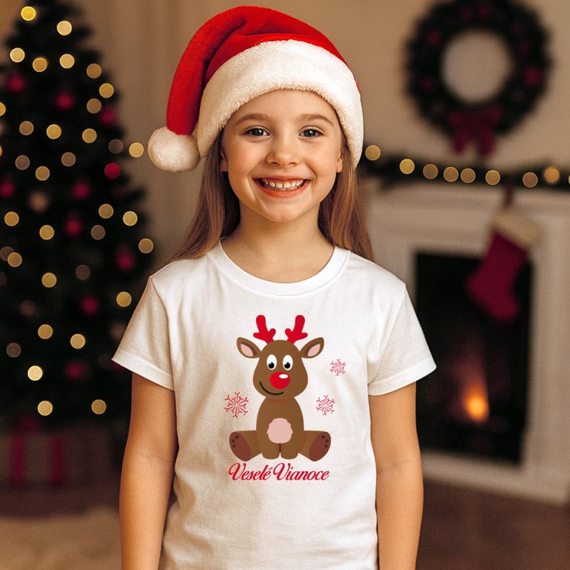Detské tričko - Sobík Veselé Vianoce - Veľkosť: 110 cm/4 roky