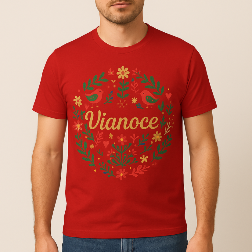 Pánske tričko „Vianoce“ – folklórny ornament - Farba: červená, Veľkosť: M